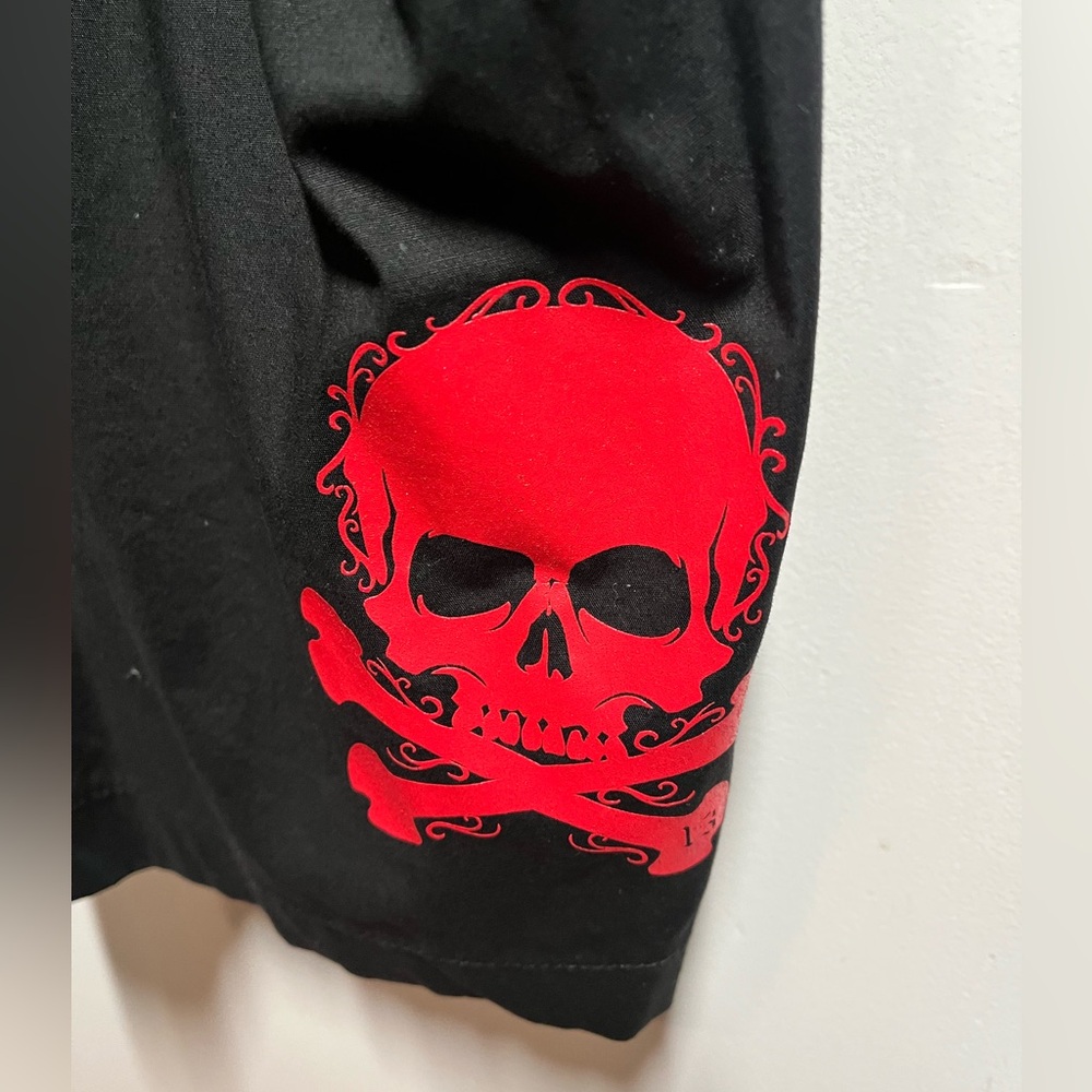 Black Off-Shoulder Midi Dress with Pink Skull Accent - Picture 5 of 9